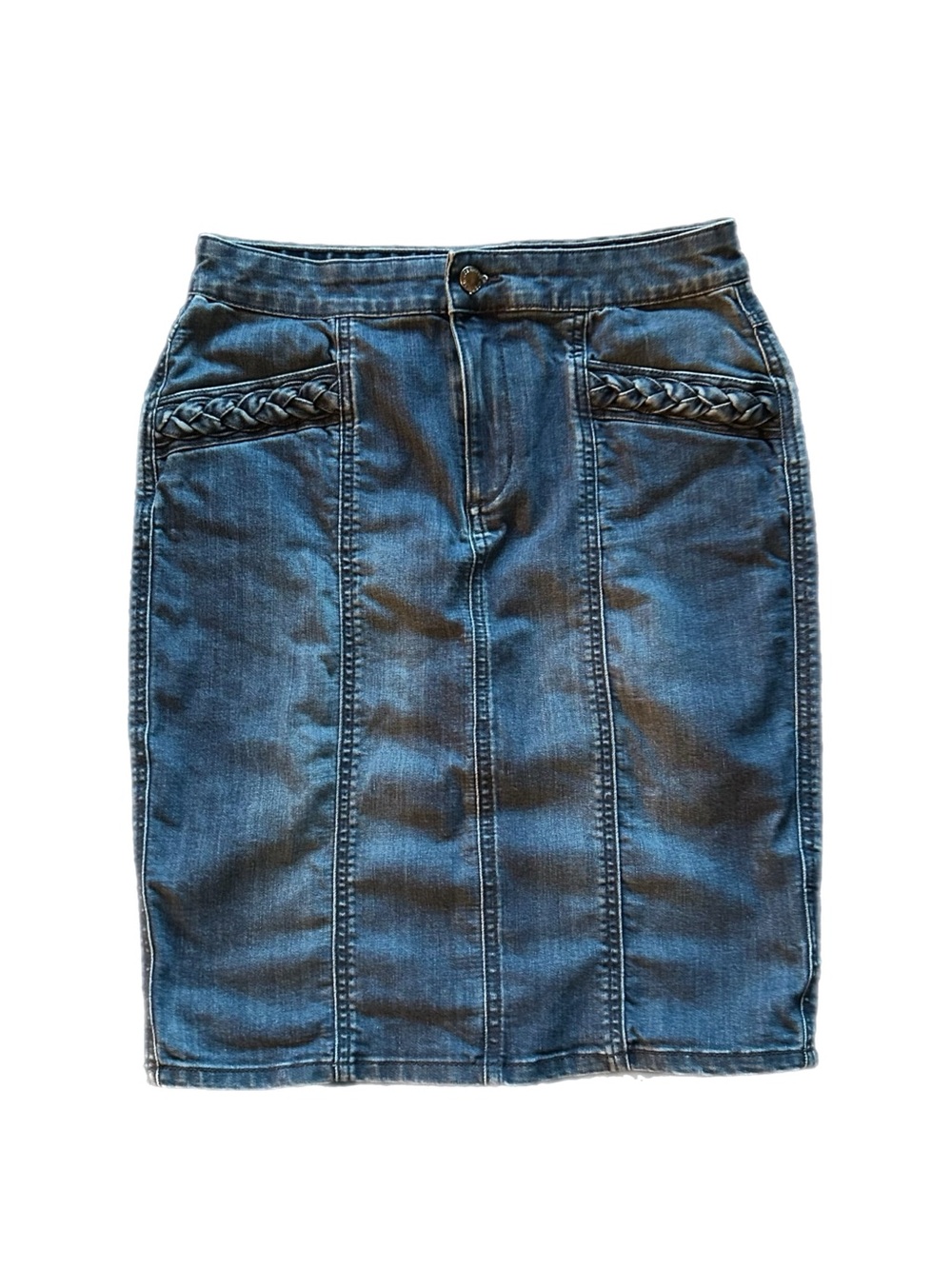 Joe Fresh Denim Pencil Skirt with Braided Pocket Trim Size 4 Dark Wash